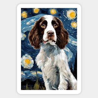 Cute English Springer Spaniel Dog Breed Painting in a Van Gogh Starry Night Art Style Sticker